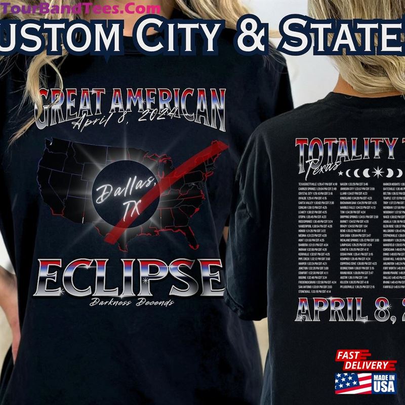 American Eclipse Texas Rock Concert Shirt April Custom Location Totality Watch Party Tshirt Hoodie Classic 29Uf194799 – Utopia Fashion