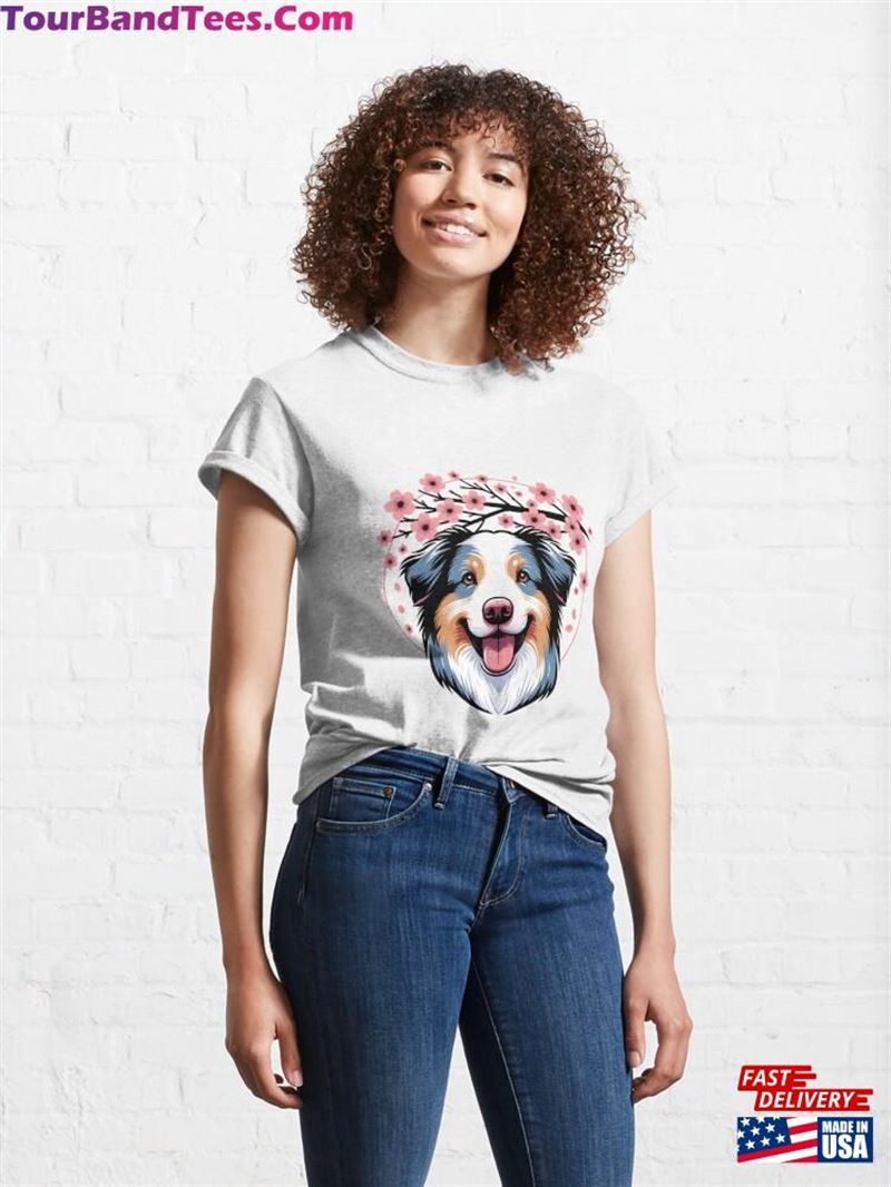 Australian Shepherd Welcomes Spring With Cherry Blossoms Classic T-Shirt Sweatshirt 29Uf201944 – Utopia Fashion