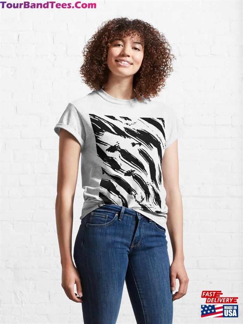 Black Hand Painted Doodle Lines Classic T-Shirt 29Uf191446 – Utopia Fashion