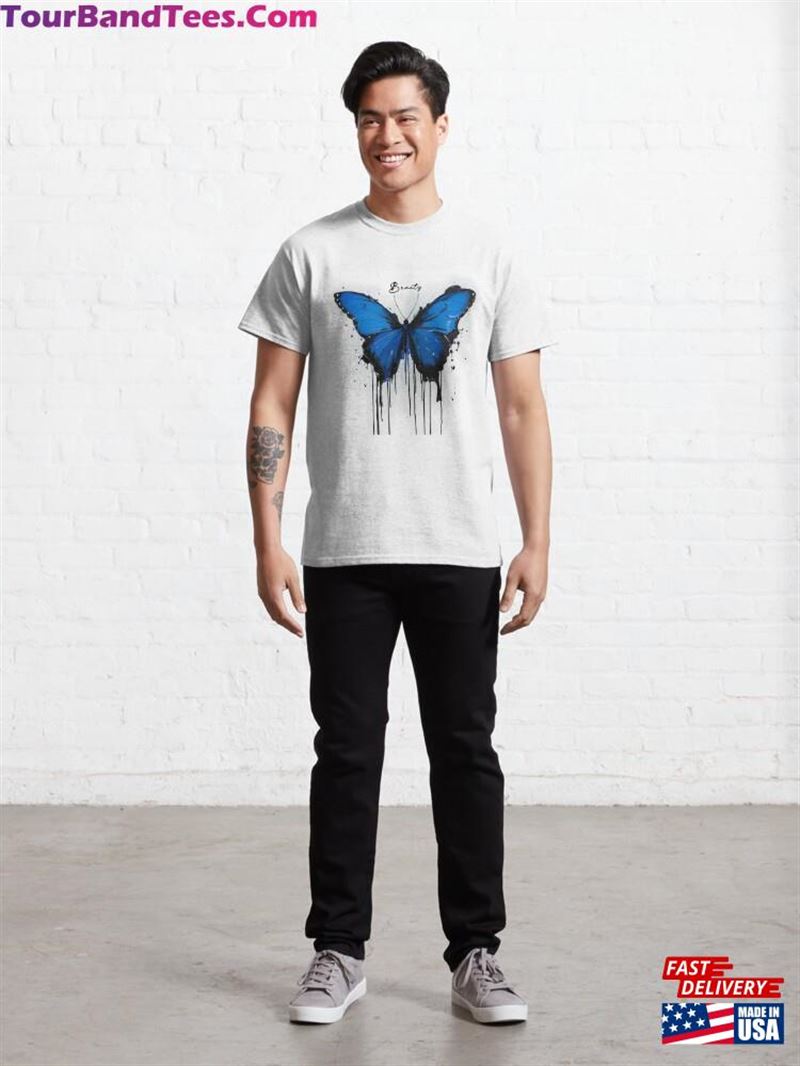 Blue Butterfly Ink Drip Art Classic T-Shirt Sweatshirt 29Uf193151 – Utopia Fashion