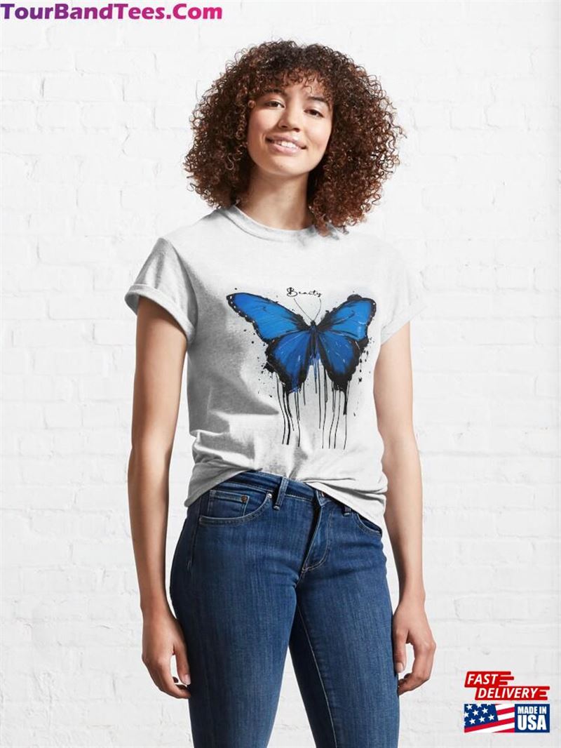 Blue Butterfly Ink Drip Art Classic T-Shirt Sweatshirt 29Uf193151 – Utopia Fashion