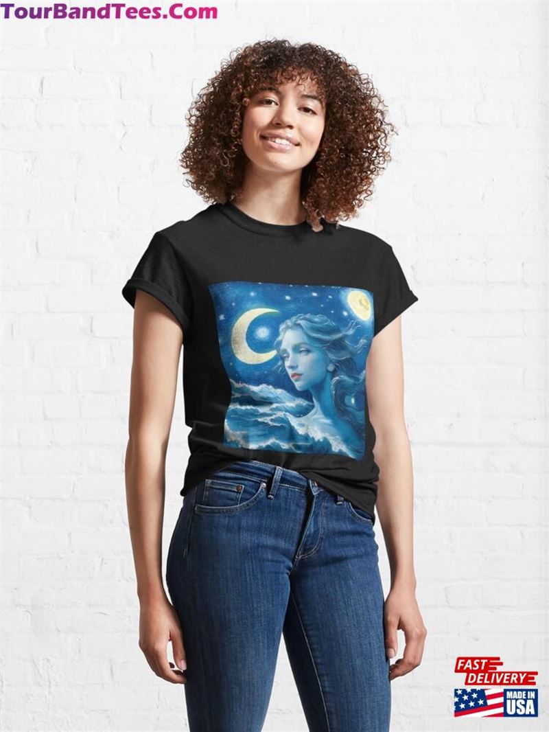 Blue Starry Night Greek Sea Goddess Art Classic T-Shirt Unisex 29Uf211965 – Utopia Fashion