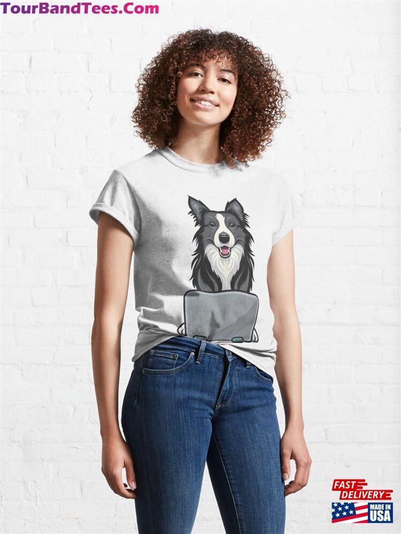 Border Collie With Laptop Classic T-Shirt Hoodie 29Uf201887 – Utopia Fashion