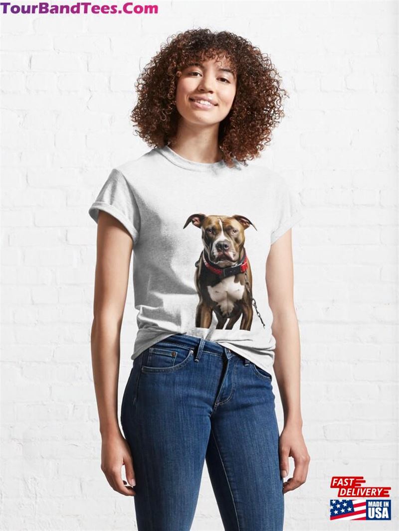 Brown White Pitbull On A Chain Classic T-Shirt Hoodie 29Uf193456 – Utopia Fashion