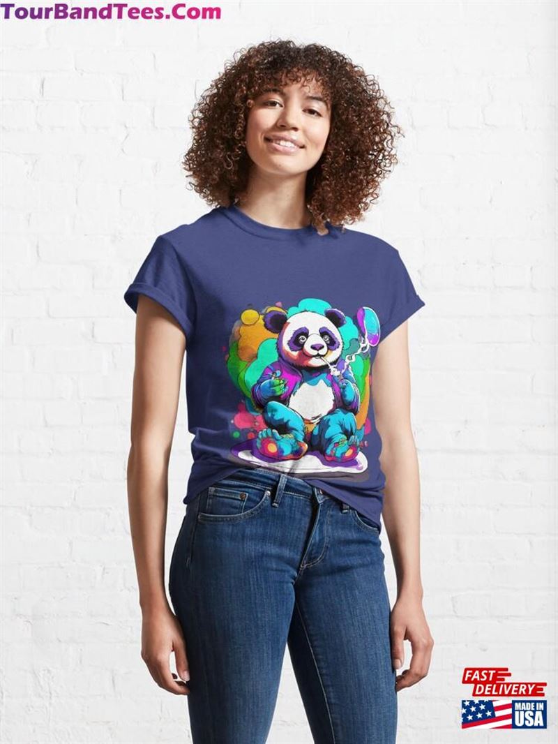 Colorful Cool Psychedelic Panda Smoking In A Dreamy Design By Valezizz Classic T-Shirt Hoodie 29Uf192473 – Utopia Fashion