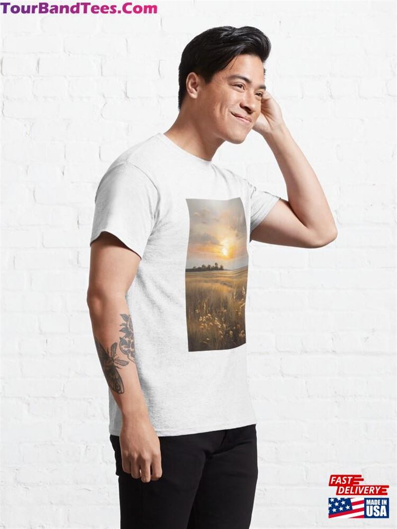 Copy Of A Sunset Over Grassy Landscape Vintage Oil Painting Classic T-Shirt Sweatshirt 29Uf192437 – Utopia Fashion