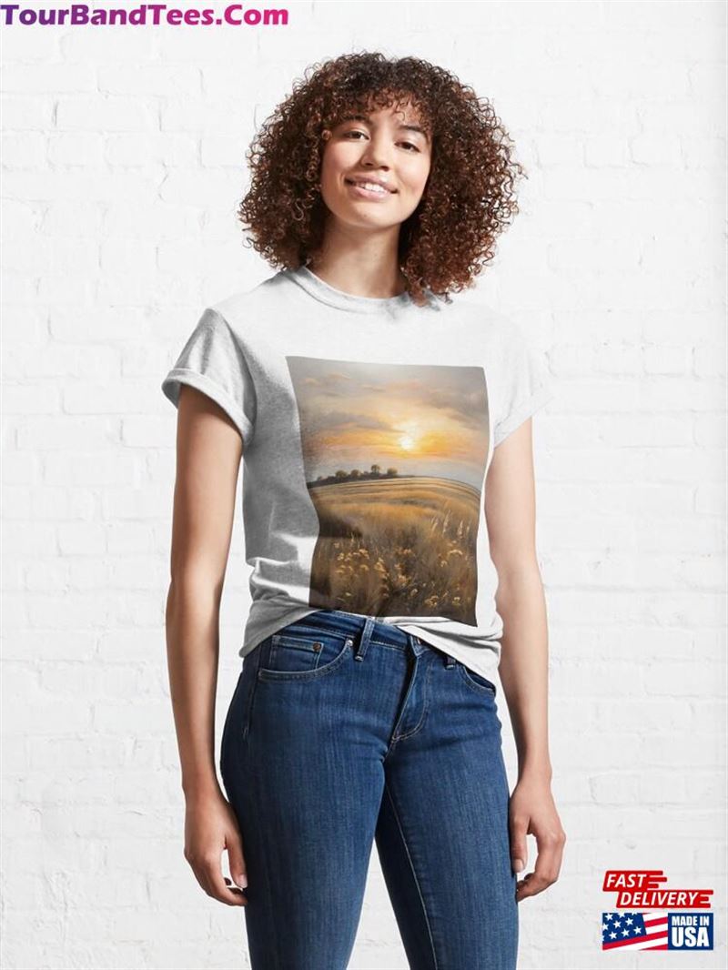 Copy Of A Sunset Over Grassy Landscape Vintage Oil Painting Classic T-Shirt Sweatshirt 29Uf192437 – Utopia Fashion