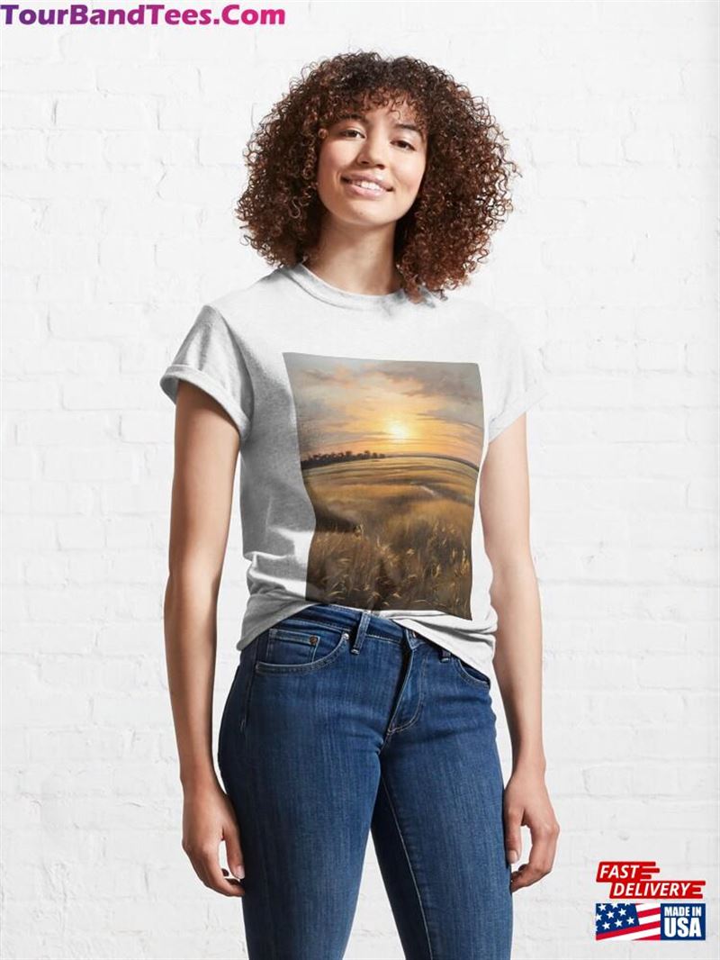 Copy Of A Sunset Over Grassy Landscape Vintage Oil Painting Classic T-Shirt Unisex 29Uf192392 – Utopia Fashion