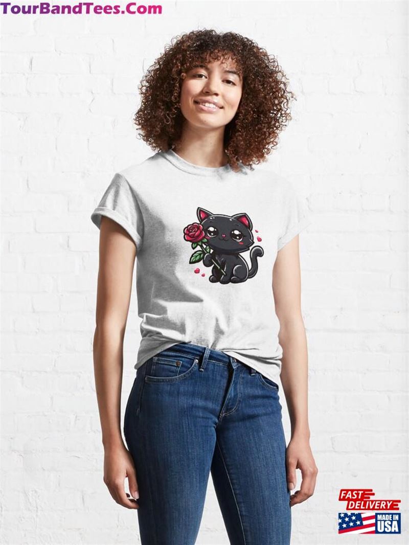 Cute Adorable Black Cat With Rose Valentine’S Day Classic T-Shirt Hoodie 29Uf193552 – Utopia Fashion