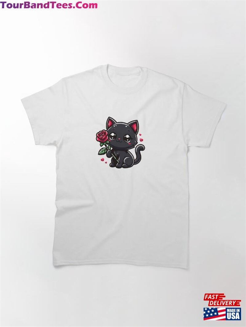 Cute Adorable Black Cat With Rose Valentine’S Day Classic T-Shirt Hoodie 29Uf193552 – Utopia Fashion