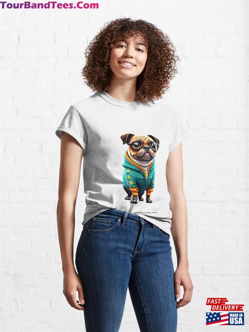 Cute Pug In Green Hoodie Adorable Nerdy Dog T-Shirt Design Classic Unisex 29Uf206859 – Utopia Fashion