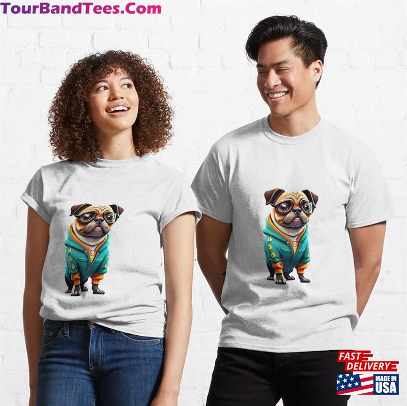 Cute Pug In Green Hoodie Adorable Nerdy Dog T-Shirt Design Classic Unisex 29Uf206859 – Utopia Fashion