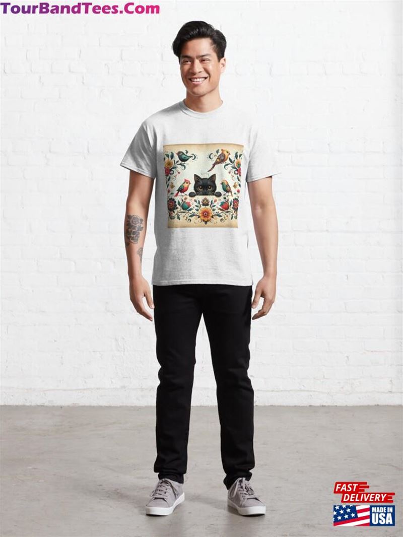 Enchanted Garden Whimsical Cat And Birds Classic T-Shirt Unisex 29Uf192781 – Utopia Fashion