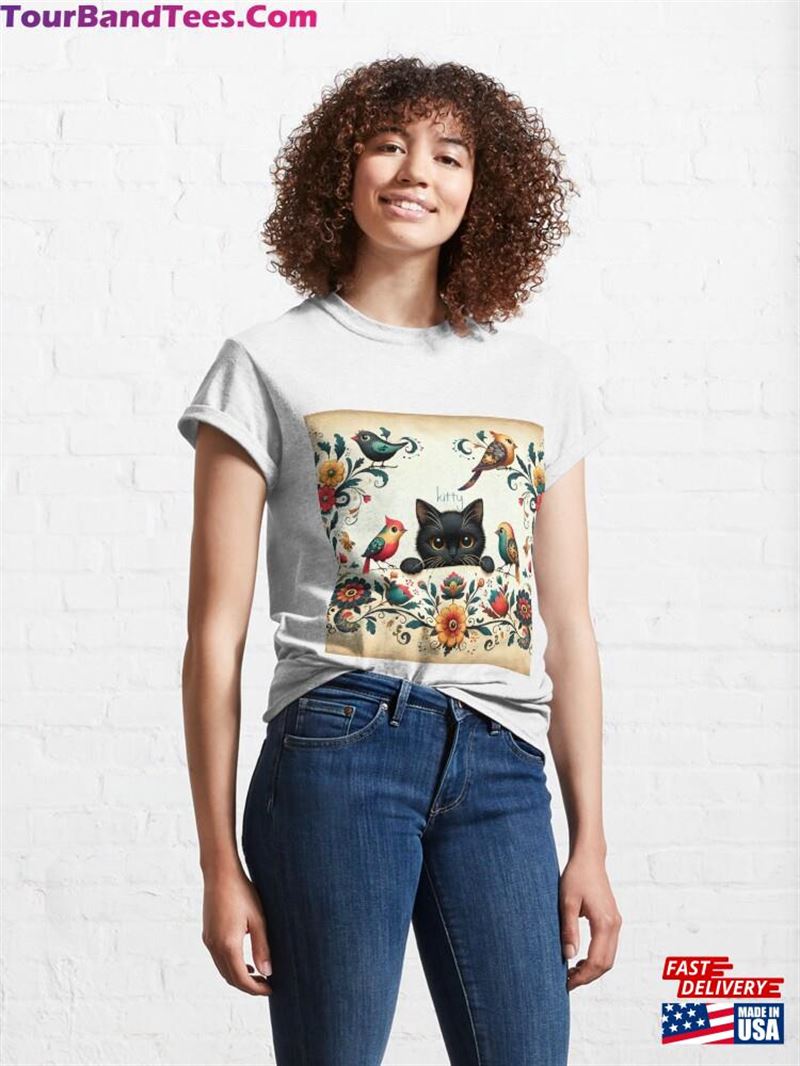 Enchanted Garden Whimsical Cat And Birds Classic T-Shirt Unisex 29Uf192781 – Utopia Fashion