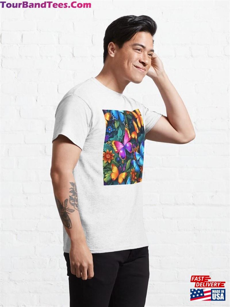 Floral Design With Tropical Butterflies Classic T-Shirt Unisex 29Uf192485 – Utopia Fashion