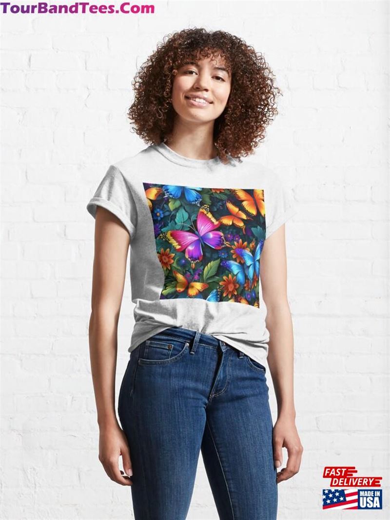 Floral Design With Tropical Butterflies Classic T-Shirt Unisex 29Uf192485 – Utopia Fashion