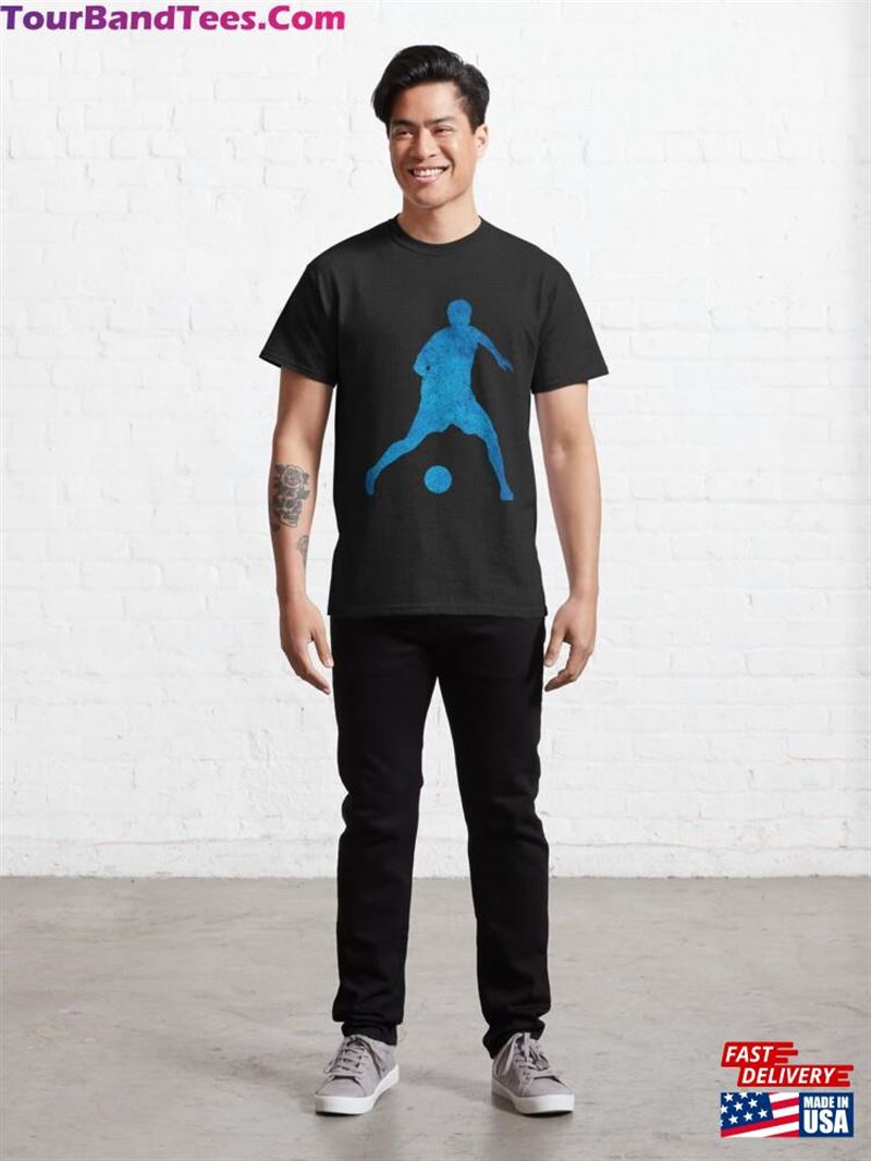 Football Player Silhouette With Blue Background Classic T-Shirt 29Uf207048 – Utopia Fashion