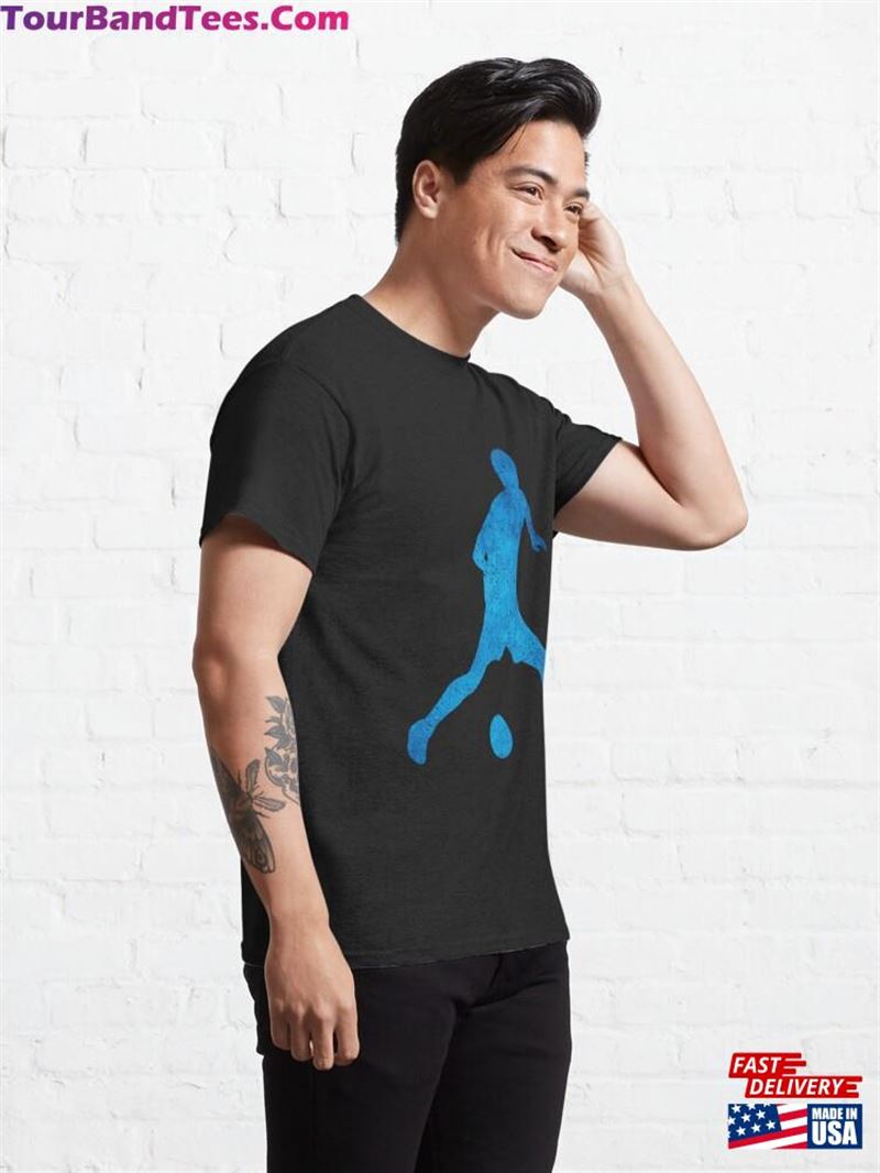 Football Player Silhouette With Blue Background Classic T-Shirt 29Uf207048 – Utopia Fashion