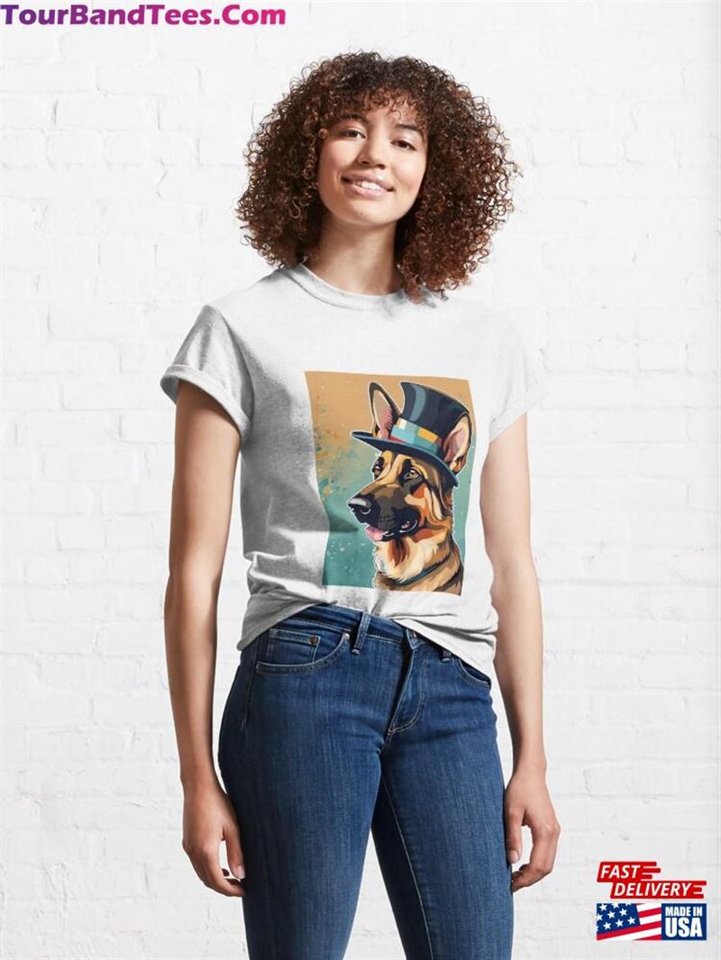 German Shepherd In A Top Hat Classic T-Shirt Sweatshirt 29Uf211649 – Utopia Fashion