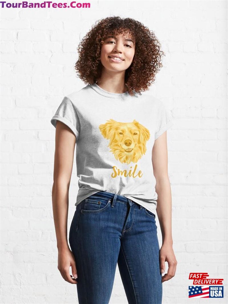 Golden Yellow Dog Joyful Smile White Background Classic T-Shirt Hoodie Sweatshirt 29Uf191570 – Utopia Fashion