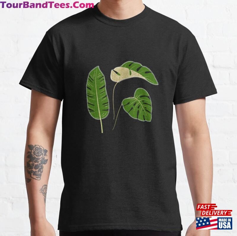 Minimalist Tropical Leaf Design With Natural Green Fabric Texture And Gold Accents Classic T-Shirt Sweatshirt 29Uf206406 – Utopia Fashion