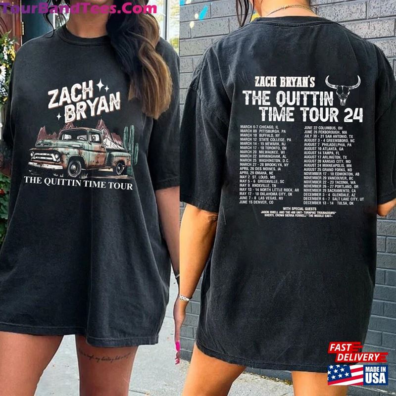 The Quittin Time Tour Shirt For Fan Zach Bryan Front And Back Printed Concert T-Shirt Unisex 29Uf206875 – Utopia Fashion