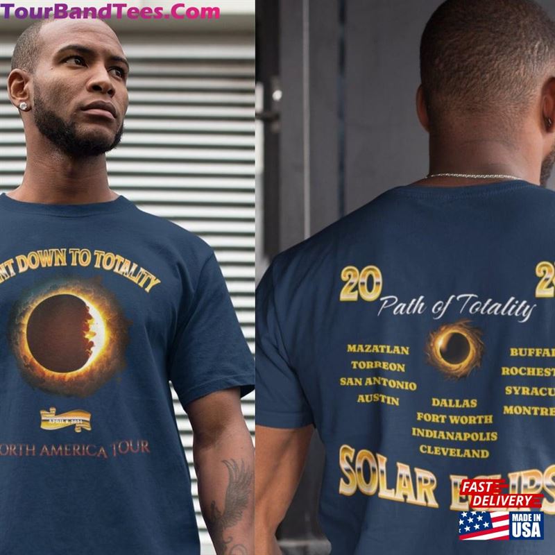 Total Solar Eclipse Shirt April 8Th Rock Concert Tour Tee Path Of Important Cities On Back Family Matching Plus Size 2Xl 3Xl Classic Hoodie 29Uf192577 – Utopia Fashion