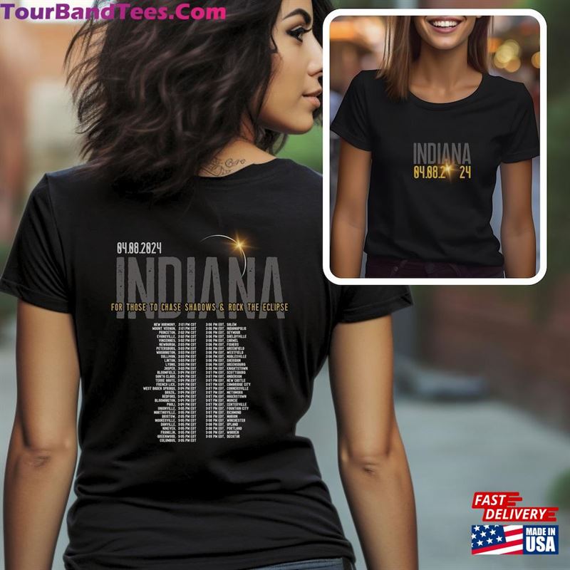 Total Solar Eclipse Shirt April 8Th Rock Concert Tour Tee Path Of Totality Indiana Cities On Back Classic T-Shirt 29Uf191535 – Utopia Fashion