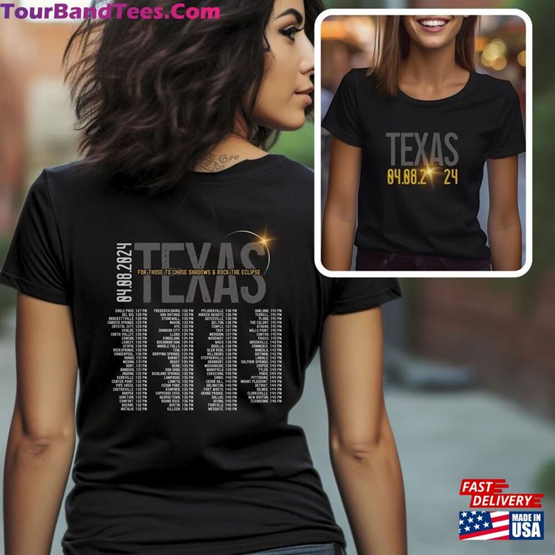 Total Solar Eclipse Shirt April 8Th Rock Concert Tour Tee Path Of Totality Texas Cities On Back Classic Hoodie 29Uf192469 – Utopia Fashion