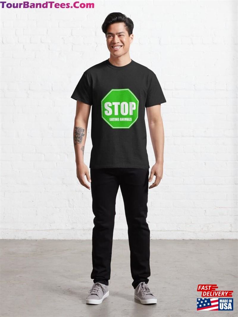 Vegan Stop Sign Green Eating Animals Classic T-Shirt Sweatshirt 29Uf200708 – Utopia Fashion