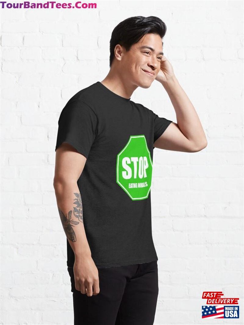 Vegan Stop Sign Green Eating Animals Classic T-Shirt Sweatshirt 29Uf200708 – Utopia Fashion